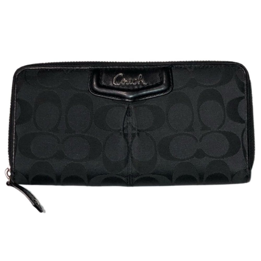 Coach Black Ashley Signature Accordion Zipper Wallet